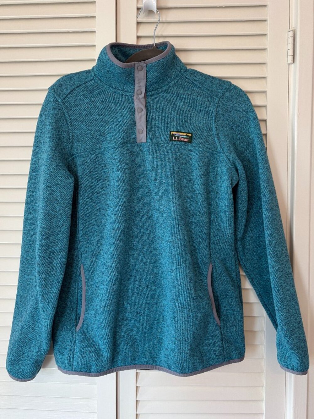 L.L. Bean women's Sweater Fleece Pullover medium teal blue snap henley